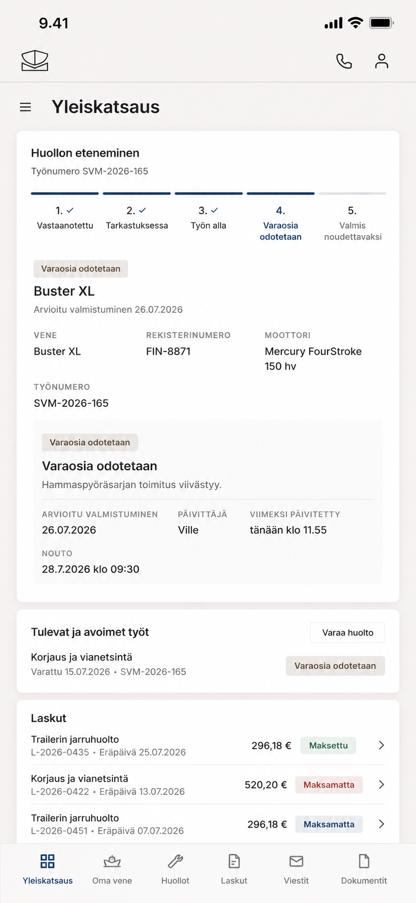 Asiakasnäkymä puhelimessa