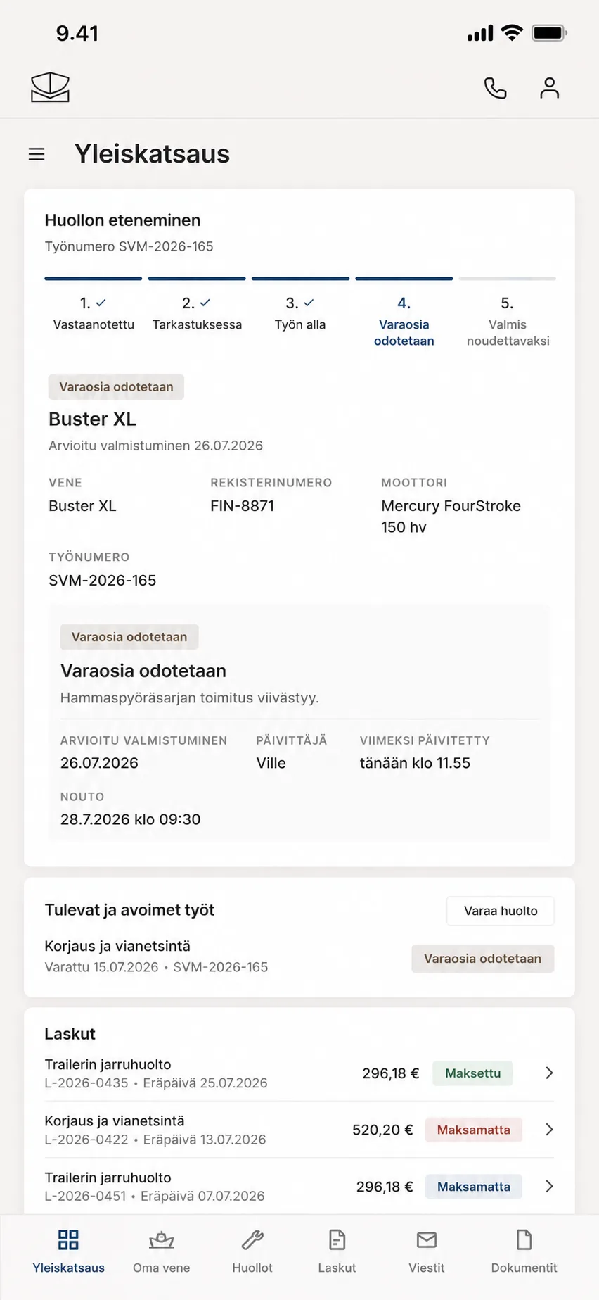 Asiakasnäkymä puhelimessa
