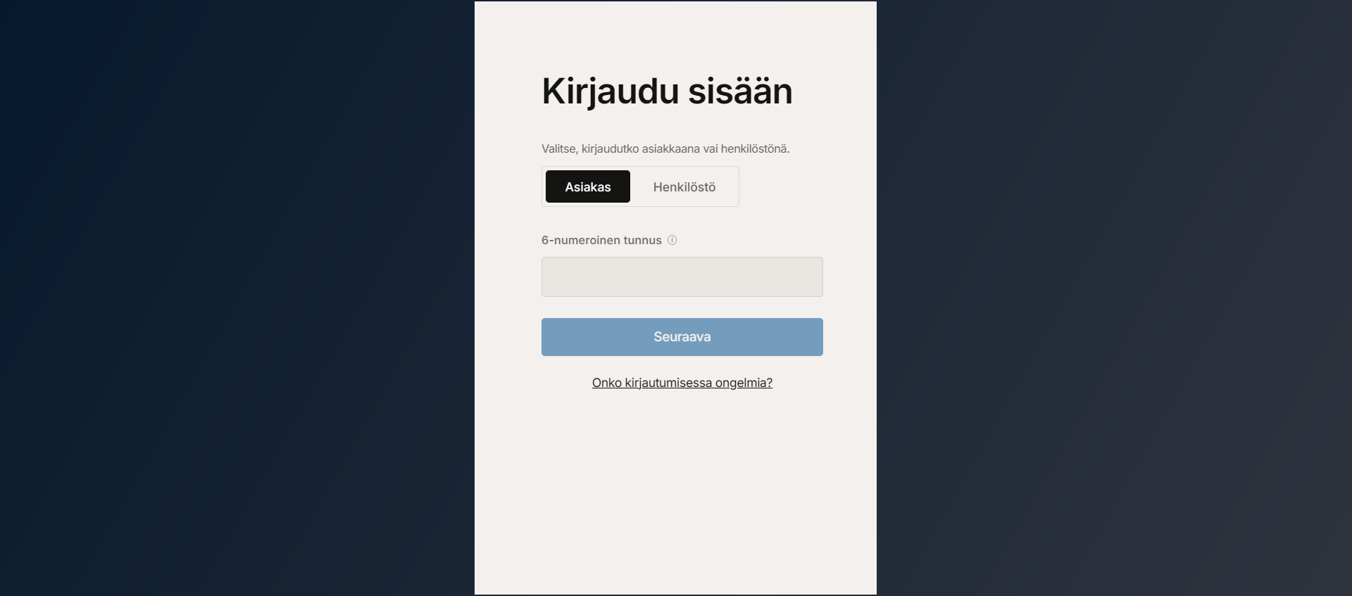Asiakas kirjautuu asiakasportaaliin
